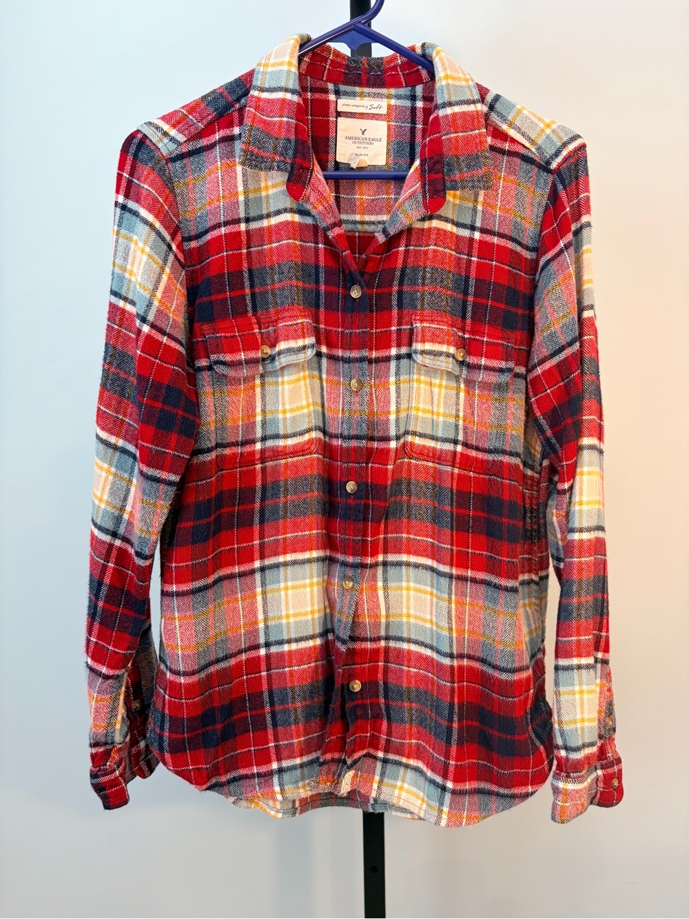 American Eagle Vintage-Inspired Red Plaid Flannel Shirt
